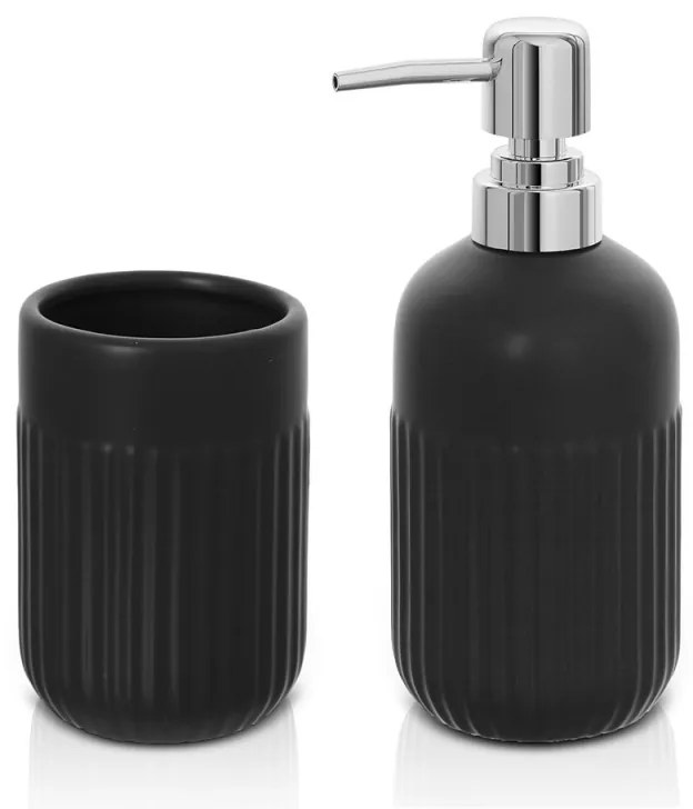 Set accessori bagno dispenser e portaspazzolini da appoggio nero in ceramica Cup