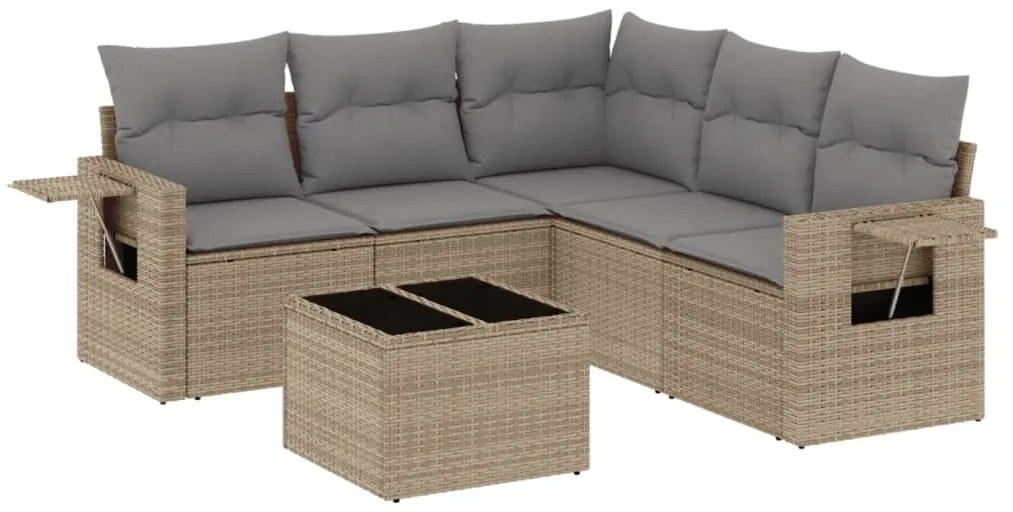 Set divano da giardino 6 pz con cuscini beige in polyrattan