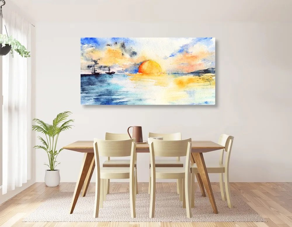 Stampa su tela – Mare acquerellato e tramonto