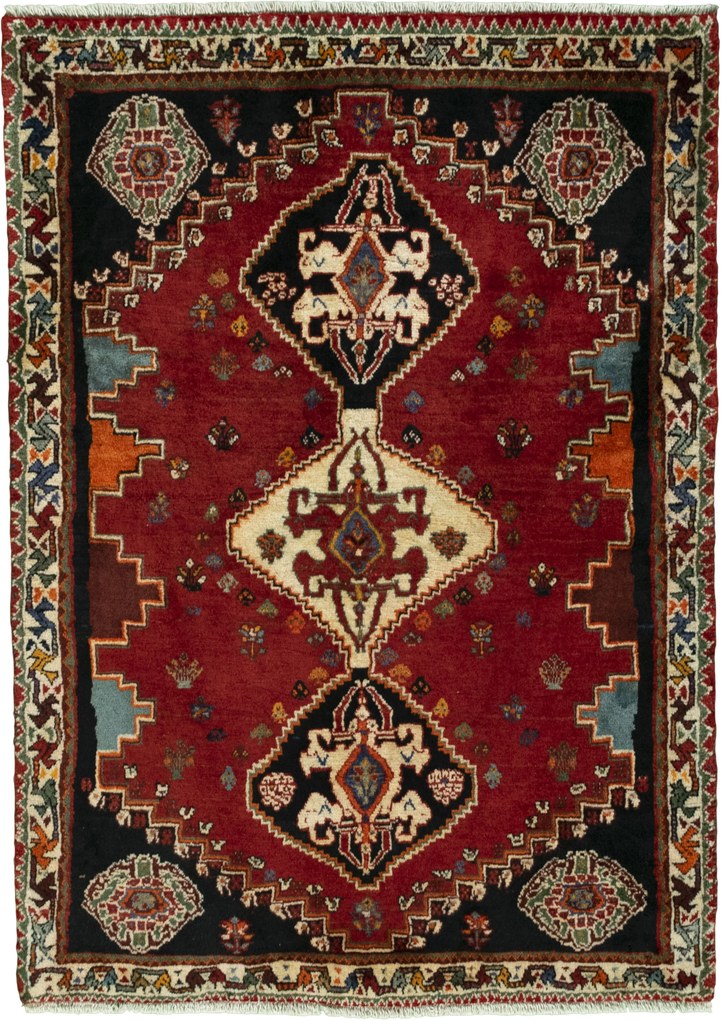 Shiraz Tappeto 150x110 Rosso (Iran) Annodato A Mano