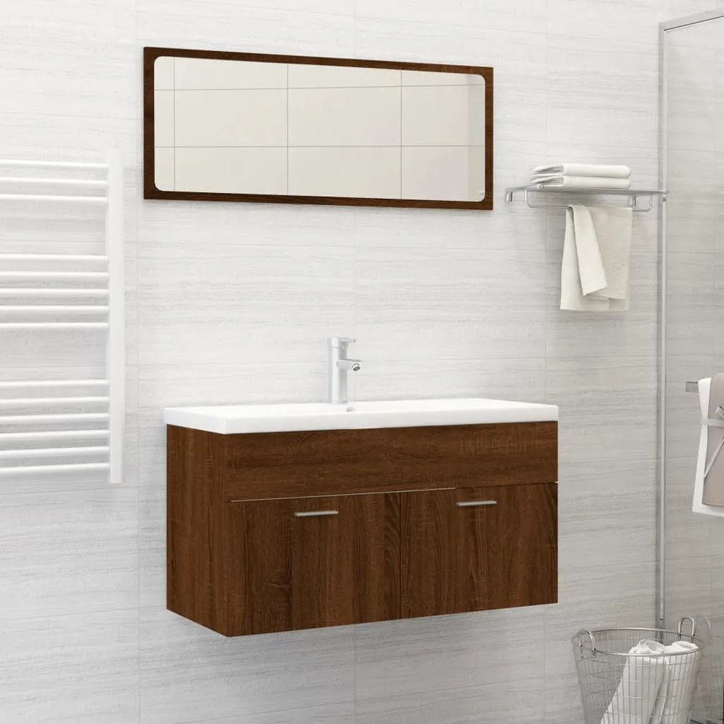 Set mobili da bagno 2 pz rovere marrone in legno multistrato