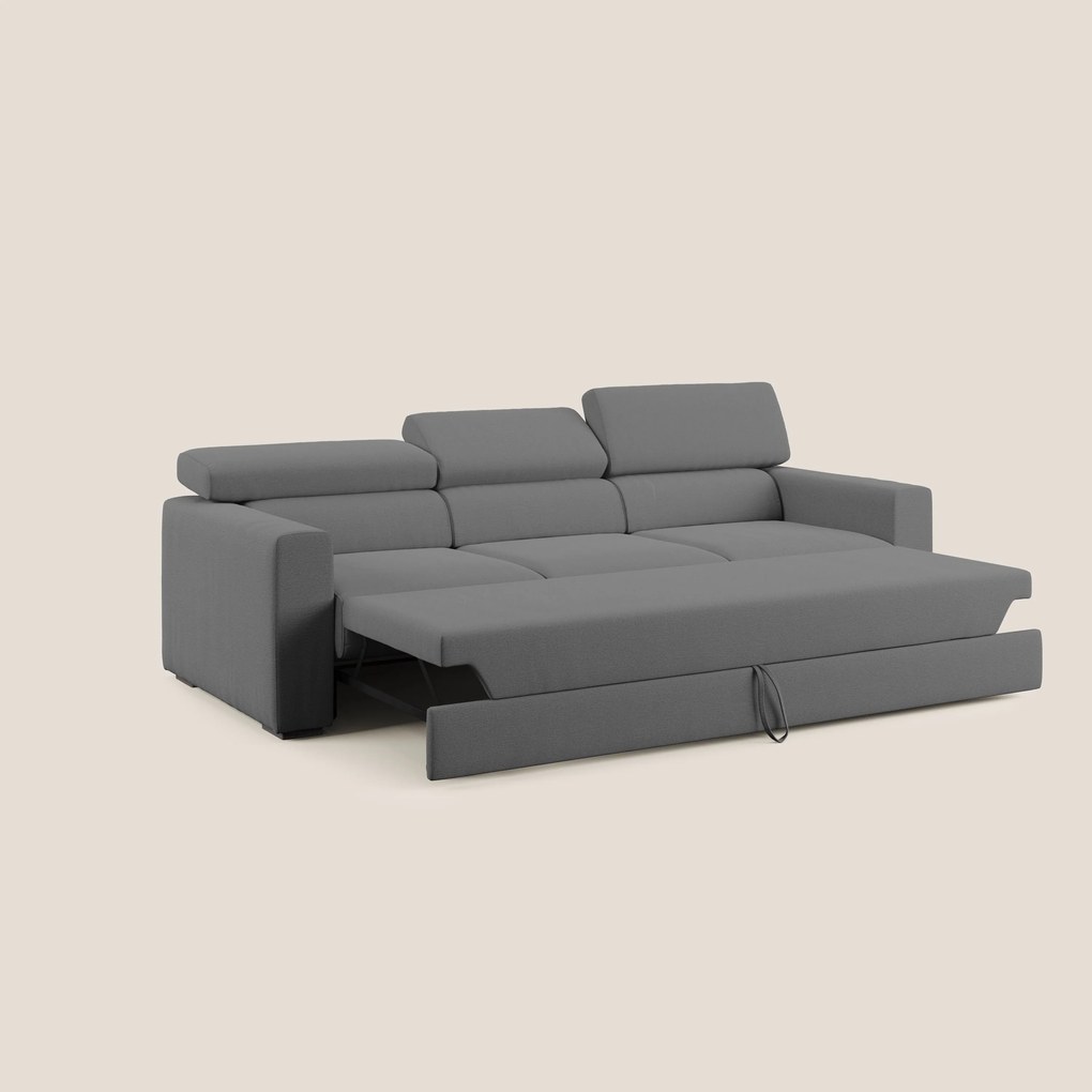 Dylan divano a 3 sedute con pouf estraibile poggiapiedi in tessuto fiammato simil cotone impermeabile T19 antracite