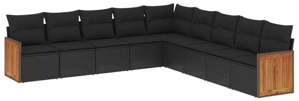 Set Divani da Giardino 9 pz con Cuscini Nero in Polyrattan