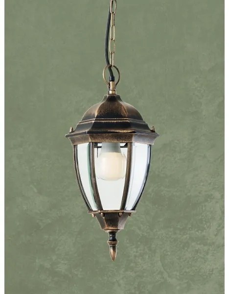 Redo 9607 - Lampadario da esterno a sospensione con catena SEVILLA 1xE27/42W/230V IP44 oro/patina