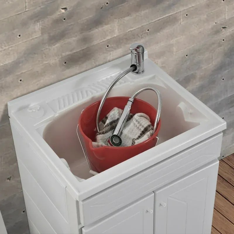 Vasca lavatoio 60x50 cm in resina bianca con pre fori per rubinetto