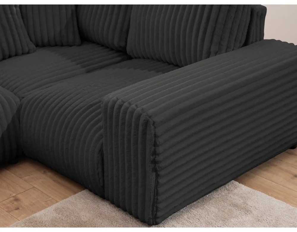 Divano angolare grigio scuro (con penisola a destra/a U) rivestito in velluto a coste Justin – Ropez