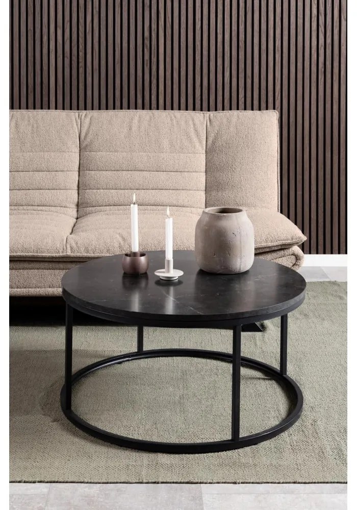 Tavolino rotondo nero con piano effetto marmo ø 80 cm Spiro - Actona