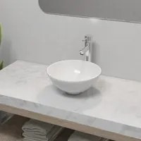 Lavello Bagno con Miscelatore in Ceramica Rotondo Bianco cod mxl 54156