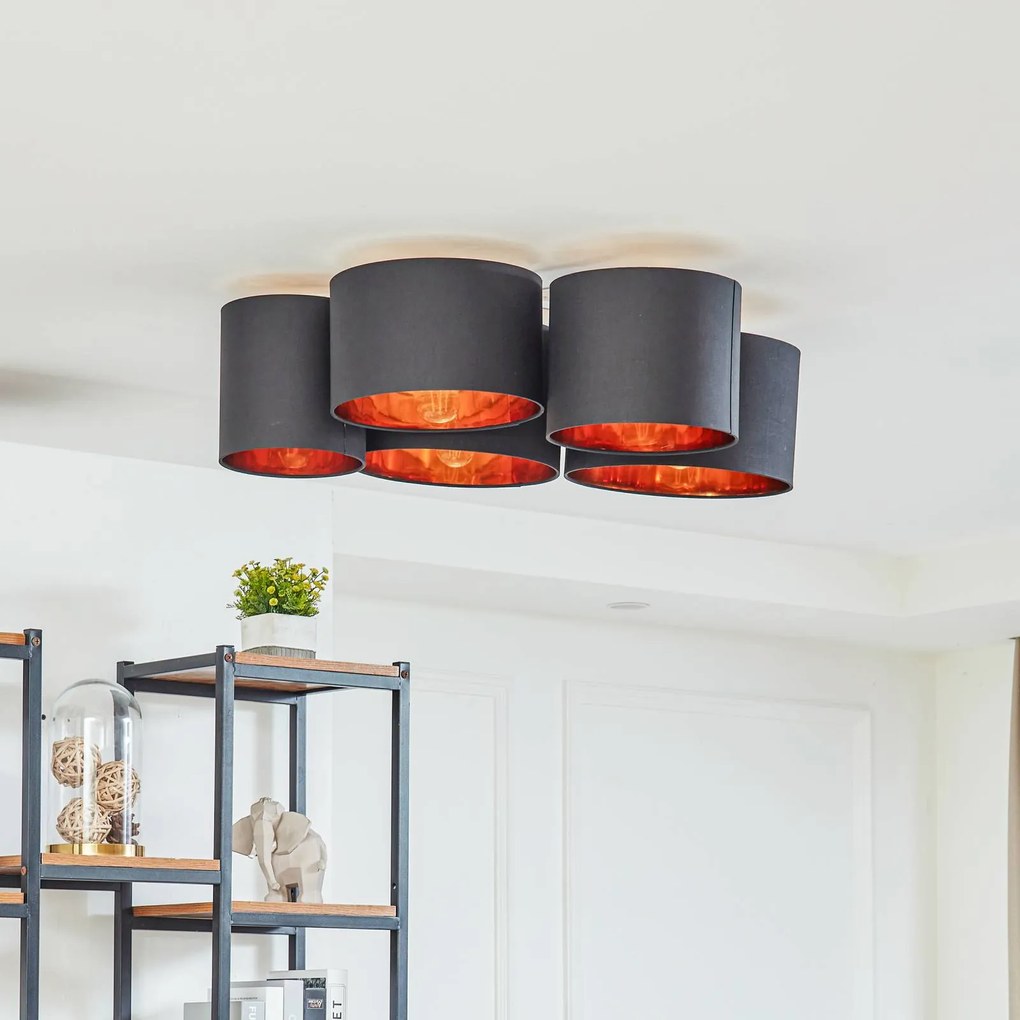 Plafoniera soffitto Laurenz Lindby, dimmerabile, Nero, Soggiorno / Sala da pranzo, Tessuto / Stoffa / Seta, Moderno, Plafoniera