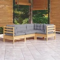 Set Divani da Giardino 4 pz con Cuscini Grigi Massello di Pino 3096369