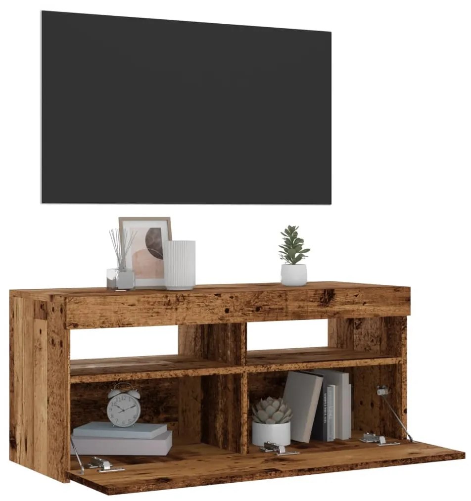 Mobile Porta Tv Con Led Legno Antico 90x35x40 Cm Multistrato /