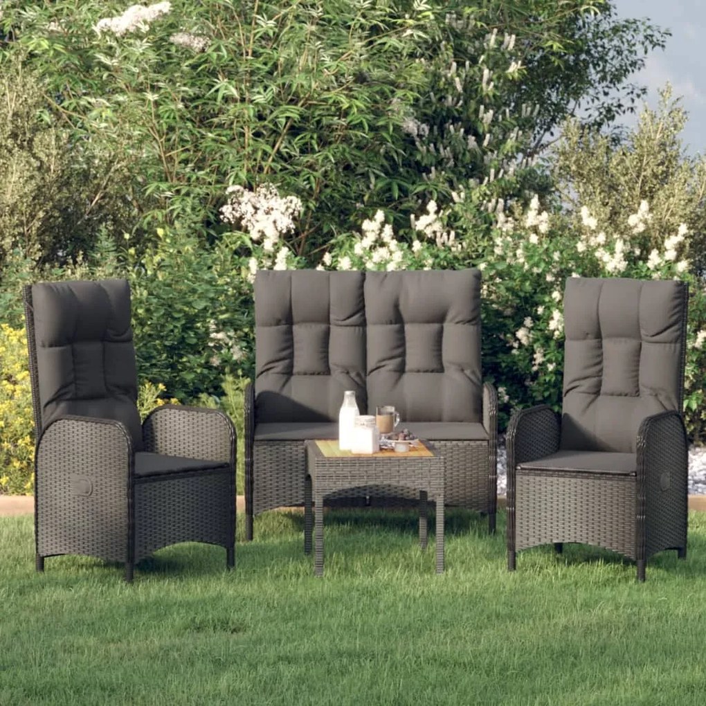 Set Da Pranzo Da Giardino 3 Pz Con Cuscini Nero İn Polyrattan /