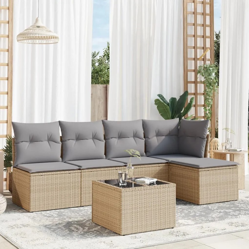 Set divano da giardino 6 pz con cuscini beige in polyrattan