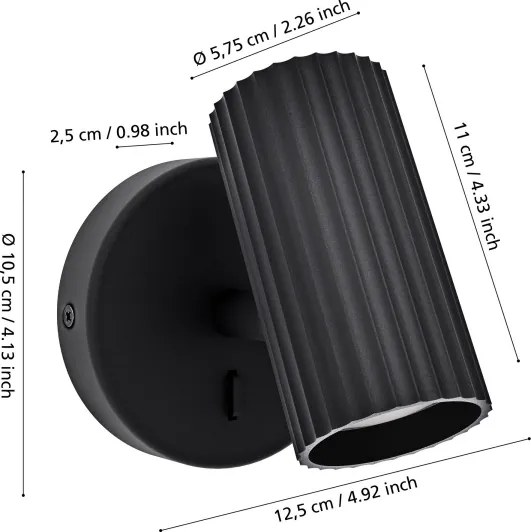 Eglo 902031 - Faretto da parete orientabile PORTILLO 1xGU10/5W/230V, nero