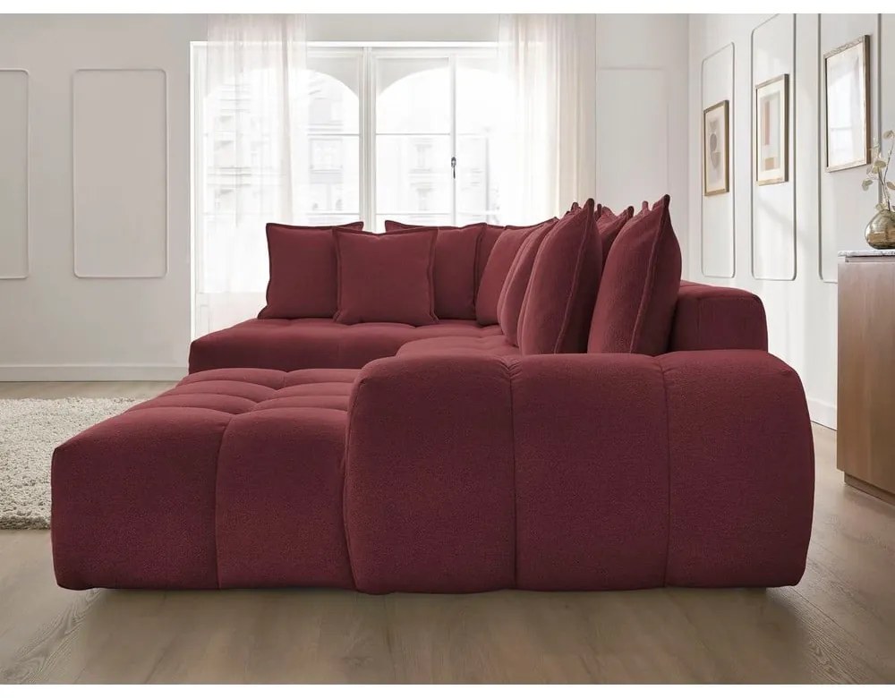 Divano angolare burgundy allungabile e con contenitore (penisola a sinistra/a U) con rivestimento in ciniglia Everest – Bobochic Paris