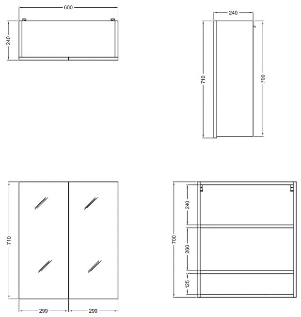 Colavene specchio contenitore 60x24 H.70 doppia anta con ripiani interni bianco