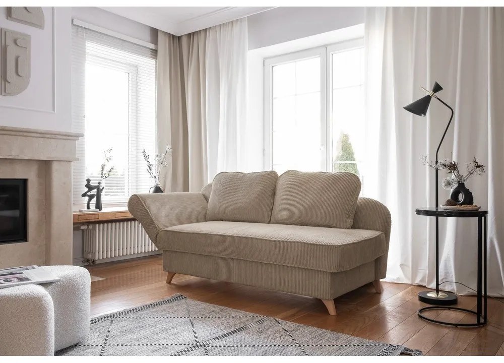 Chaise longue grigio tortora (con penisola a sinistra) con rivestimento in velluto a coste Chic Charlotte – Miuform