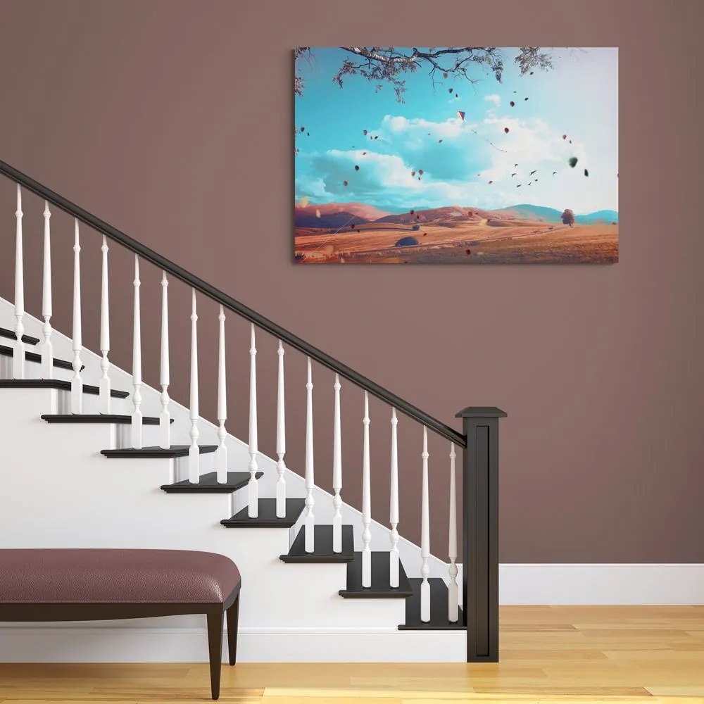 Quadro su tela – Foglie cadenti nella terra d'autunno