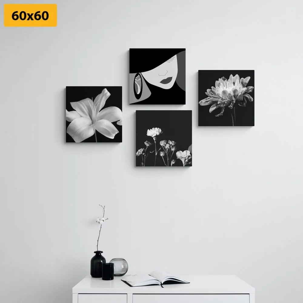 Set di quadri – Eleganza femminile e fiori in bianco e nero