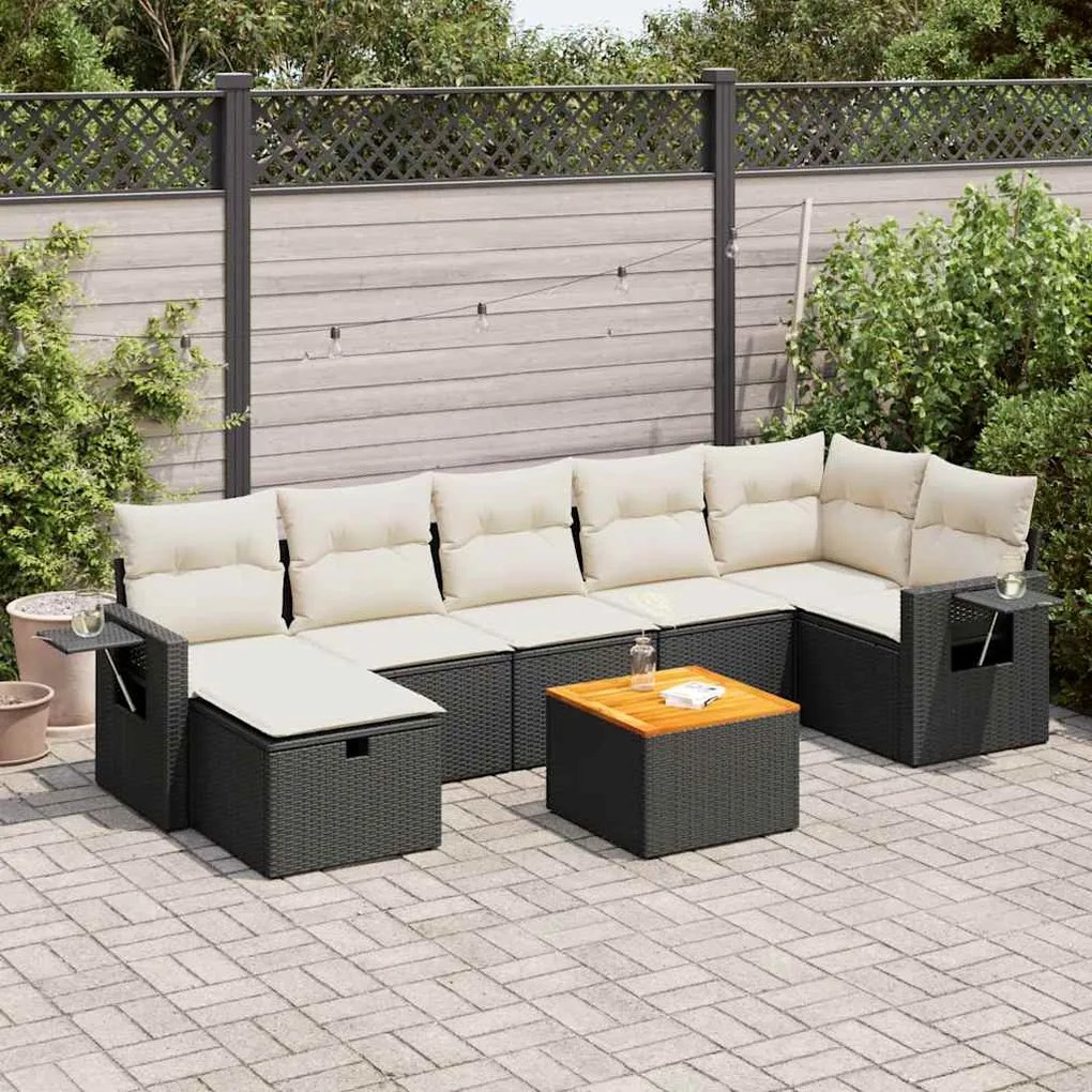 Set divani da giardino con cuscini 8 pz nero in polyrattan