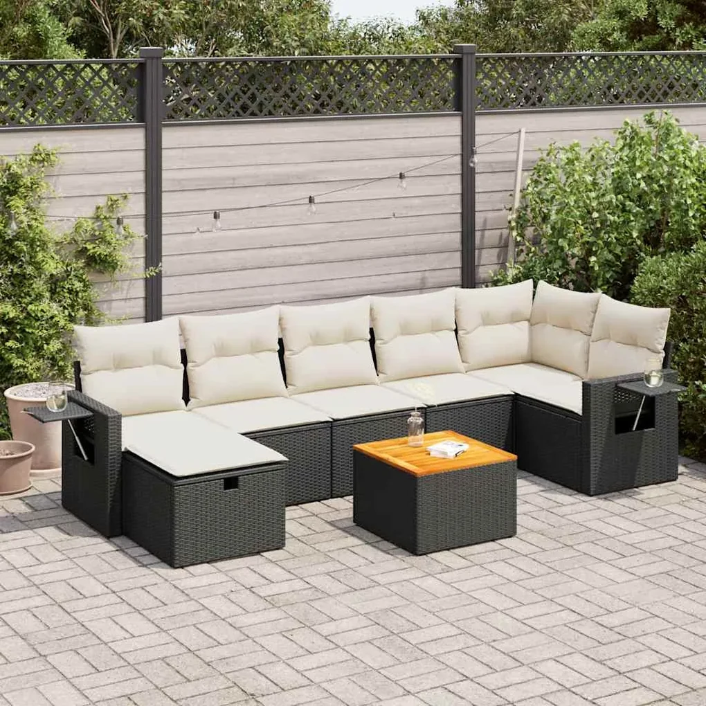 Set divani da giardino con cuscini 8 pz nero in polyrattan