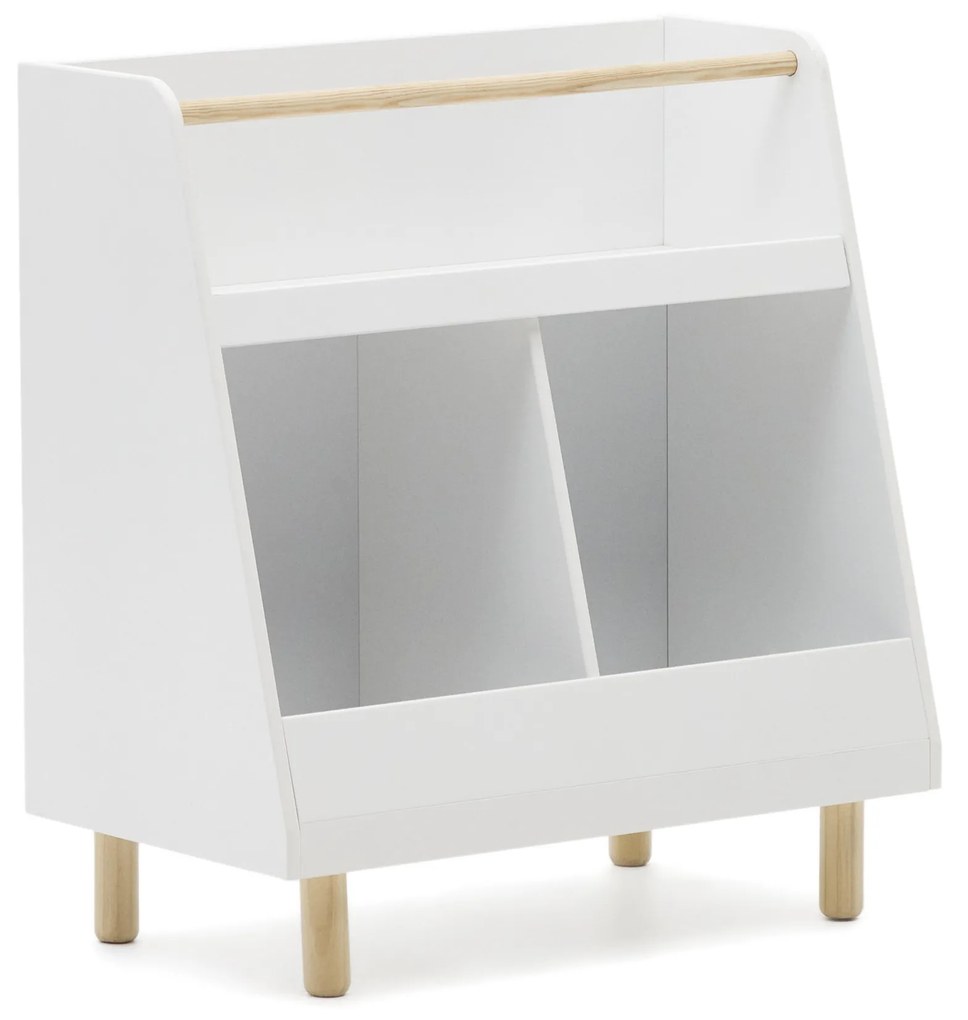 Kave Home - Libreria Serwa in MDF bianco con gambe e tavoletta in legno massiccio di pino