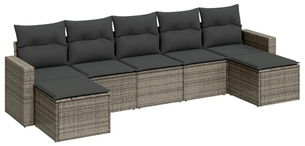 Set divani da giardino 7 pz con cuscini grigio in polyrattan