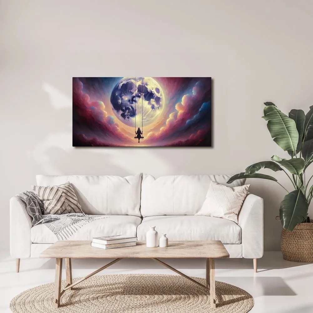 Quadro su tela – Altalena tra le nuvole e la luna