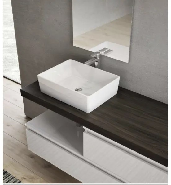 Mobile da Bagno sospeso 120 top lavabo rettangolare 2 moduli bianchi Olmo Caffe NINFA