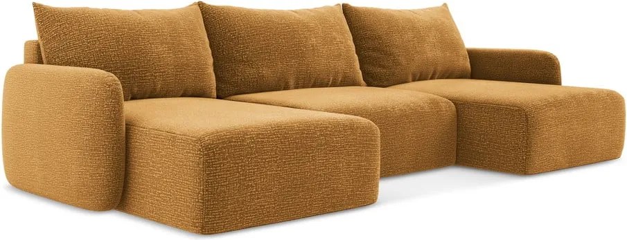 Divano angolare arancione allungabile/con contenitore Kalena – Makamii