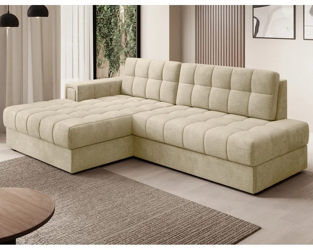 Divano angolare marrone chiaro allungabile (con penisola a sinistra/con chaise lounge) con rivestimento in velluto Blezalt – ELTAP