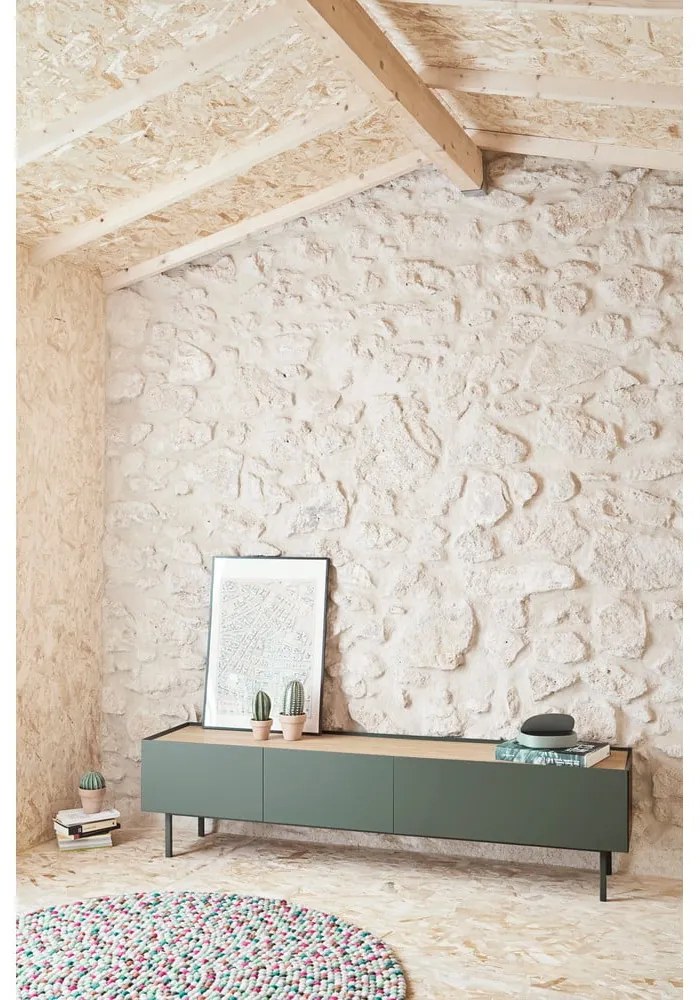 Tavolo TV in legno di rovere di colore verde-naturale 180x45 cm Arista - Teulat