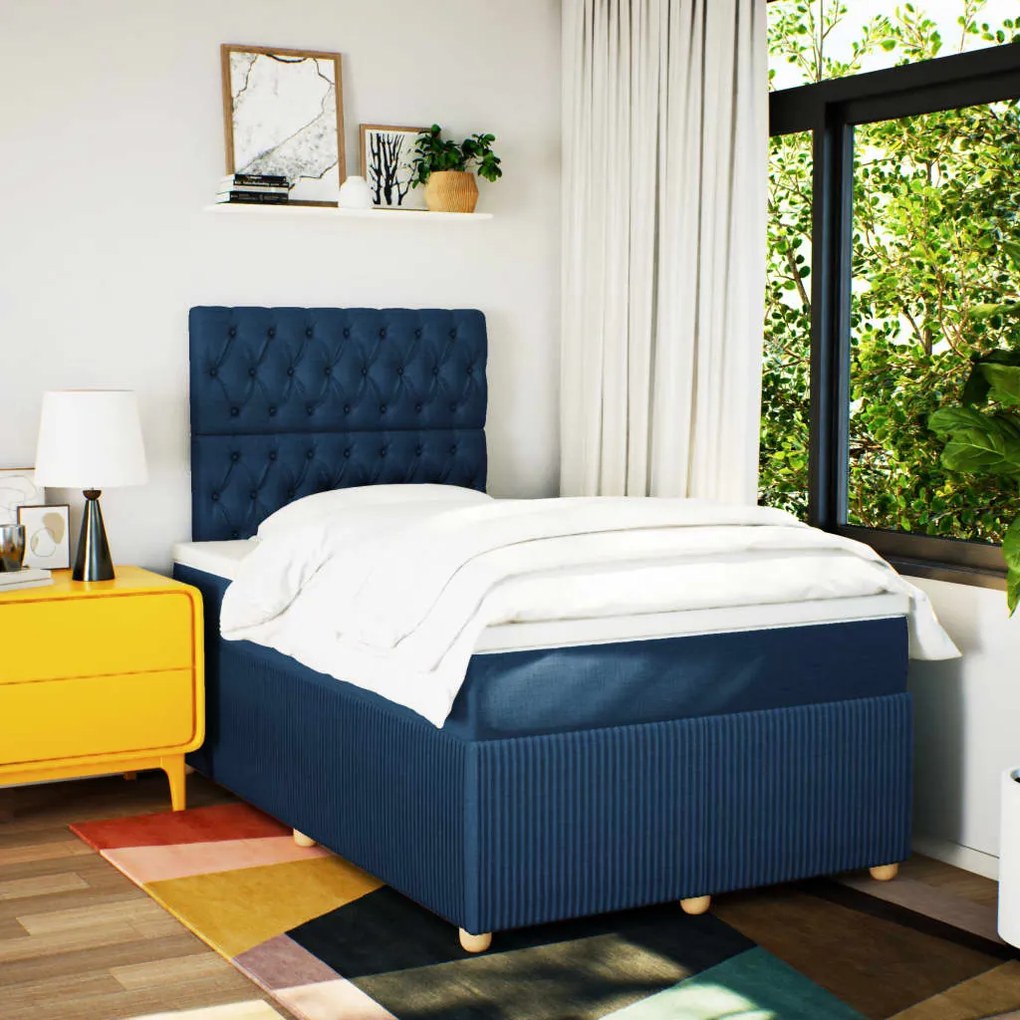 Giroletto a molle con materasso blu 120x190 cm in tessuto