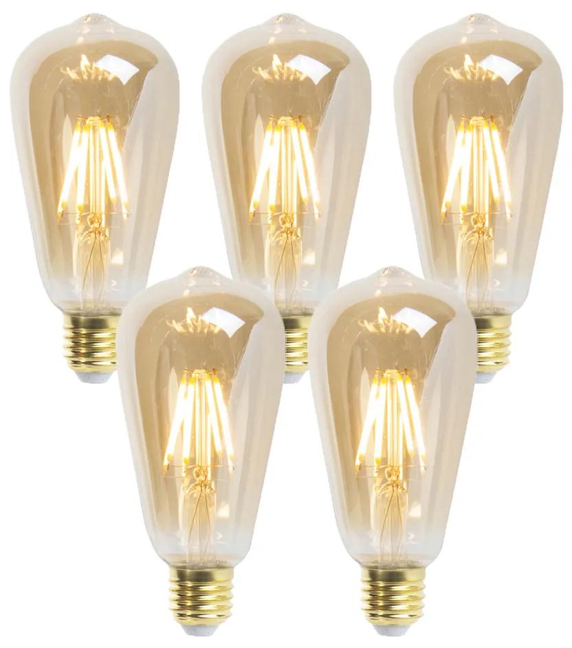 Set di 5 lampade LED E27 dimmerabili ST64 goldline 5W 380 lm 2200K