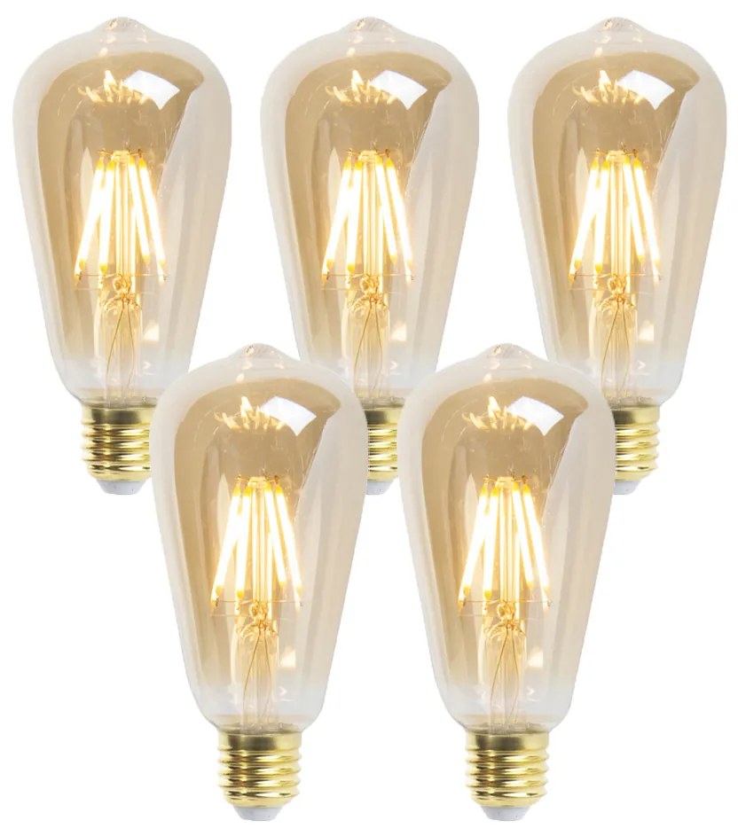 Set di 5 lampade LED E27 dimmerabili ST64 goldline 5W 380 lm 2200K