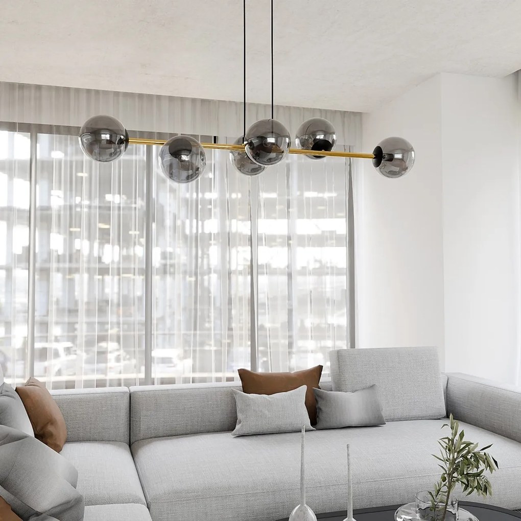 Lampadario a sospensione GRAVITY 6 Nero/Bianco e Oro 6xE14