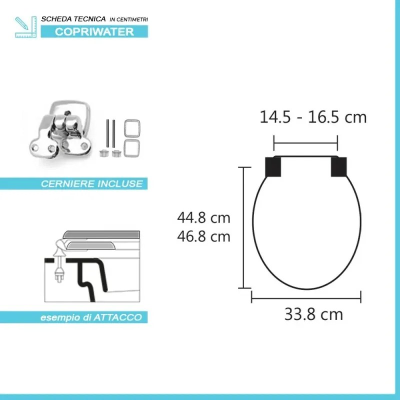 Copriwater Cesame Sintesi dedicato in legno rivestito bianco con cerniere