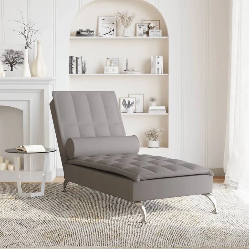 Chaise longue massaggi con capezzale tortora in tessuto