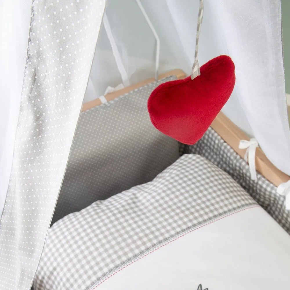 Culla di colore naturale in faggio massiccio con ruote e baldacchino 40x90 cm Adam and Owl – Roba