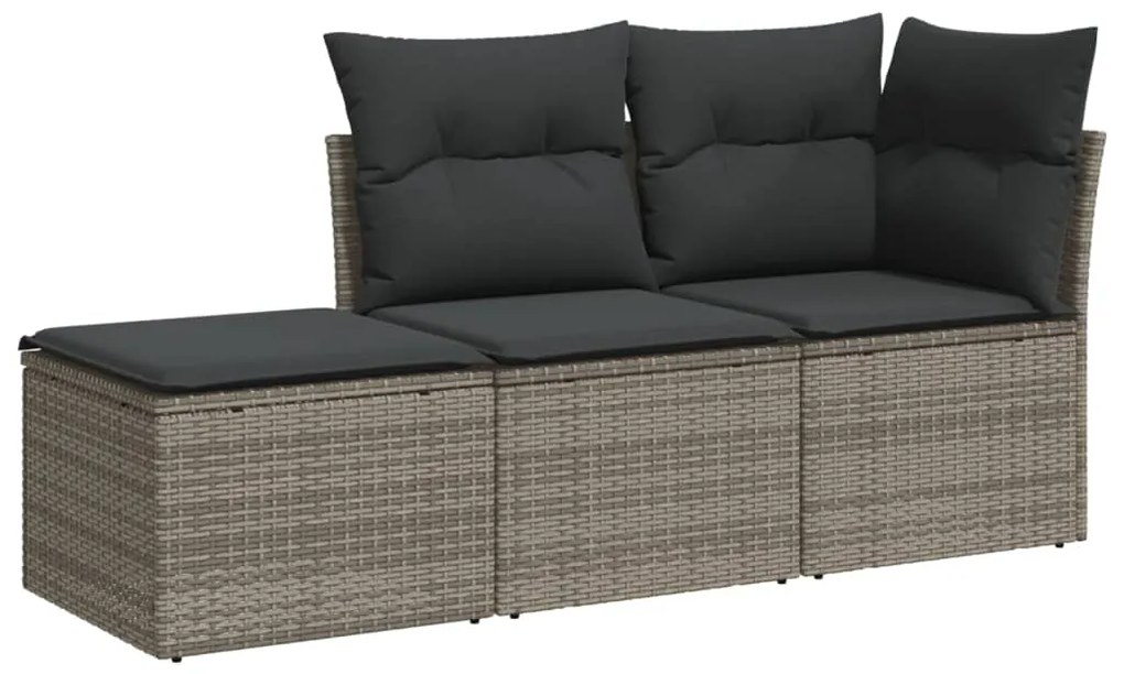 Set Divani da Giardino 3 pz con Cuscini Grigio in Polyrattan