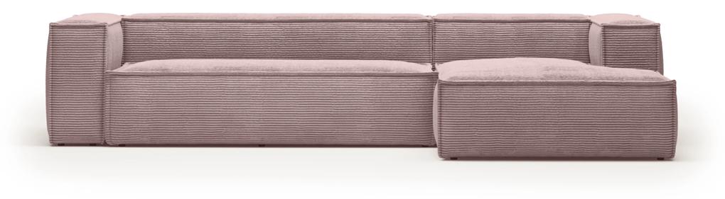 Kave Home - Divano Blok 4 posti chaise longue destra in velluto a coste spesse rosa 330 cm