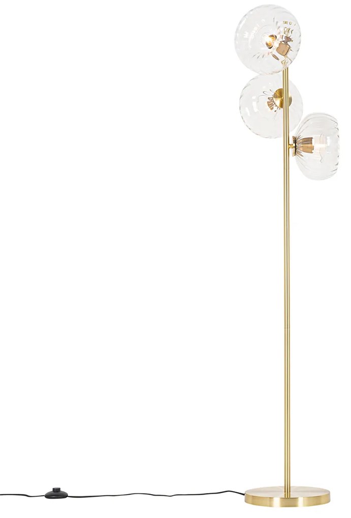 Lampada da terra Art Déco oro con vetro 3 luci - Ayesha