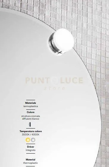 Applique led diva cromo tondo 4w 460lm 3000k ip44 7,5x3,4cm