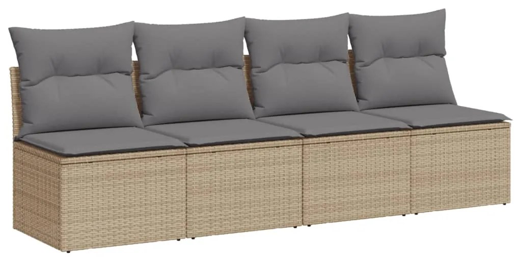 Divano da giardino con cuscini a 4 posti beige in polyrattan