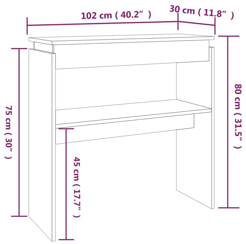 Tavolino Consolle Grigio Sonoma 102x30x80 cm Legno Multistrato