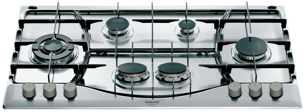 Piano cottura 6 fuochi L 87 cm PHN 962 TS/IX/HA HOTPOINT silver griglie in acciaio smaltato