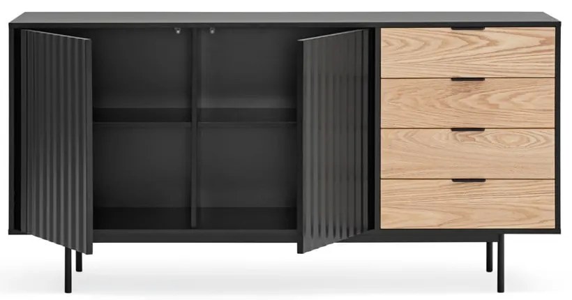 Cassettiera bassa nera-colore naturale effetto rovere 159x80 cm Sierra – Teulat