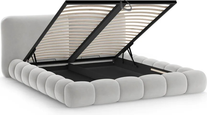 Letto matrimoniale imbottito grigio con contenitore con rete inclusa 200x200 cm Solange – Micadoni