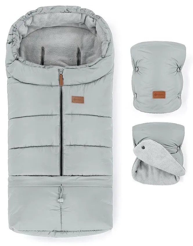 PETITE&MARS - SET Sacco termico 3 in 1 JIBOT + scaldamani per passeggino, grigio chiaro