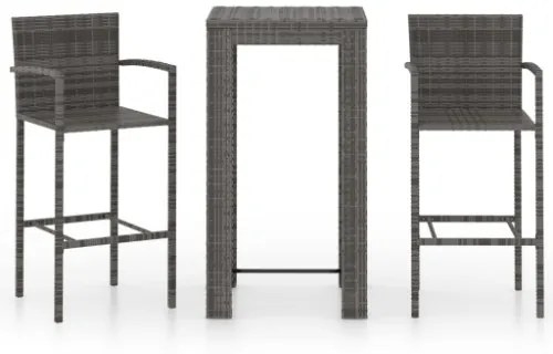 Set Bar da Giardino 3 pz con Braccioli in Polyrattan Grigio